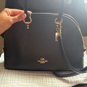 Coach Black Leather Satchel with Gold Accents